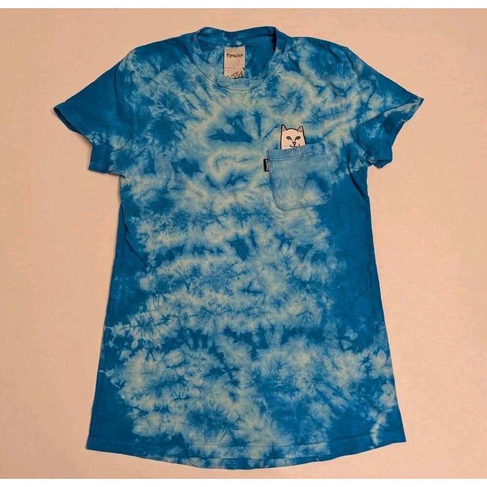 Ripndip T-Shirt Size Small Blue Tie Dye Middle Finger Cat Skater Streetwear Y2K